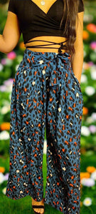 AVA ANIMAL PALAZZO PANTS- TEAL